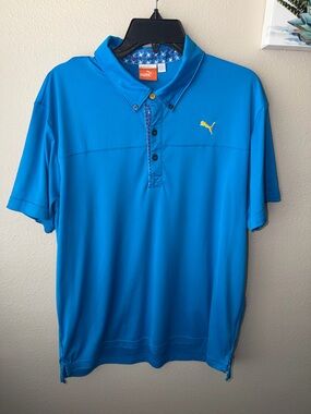 Puma Sport Lifestyle Electric Blue Stretch Short Sleeve Golf Polo - Large
